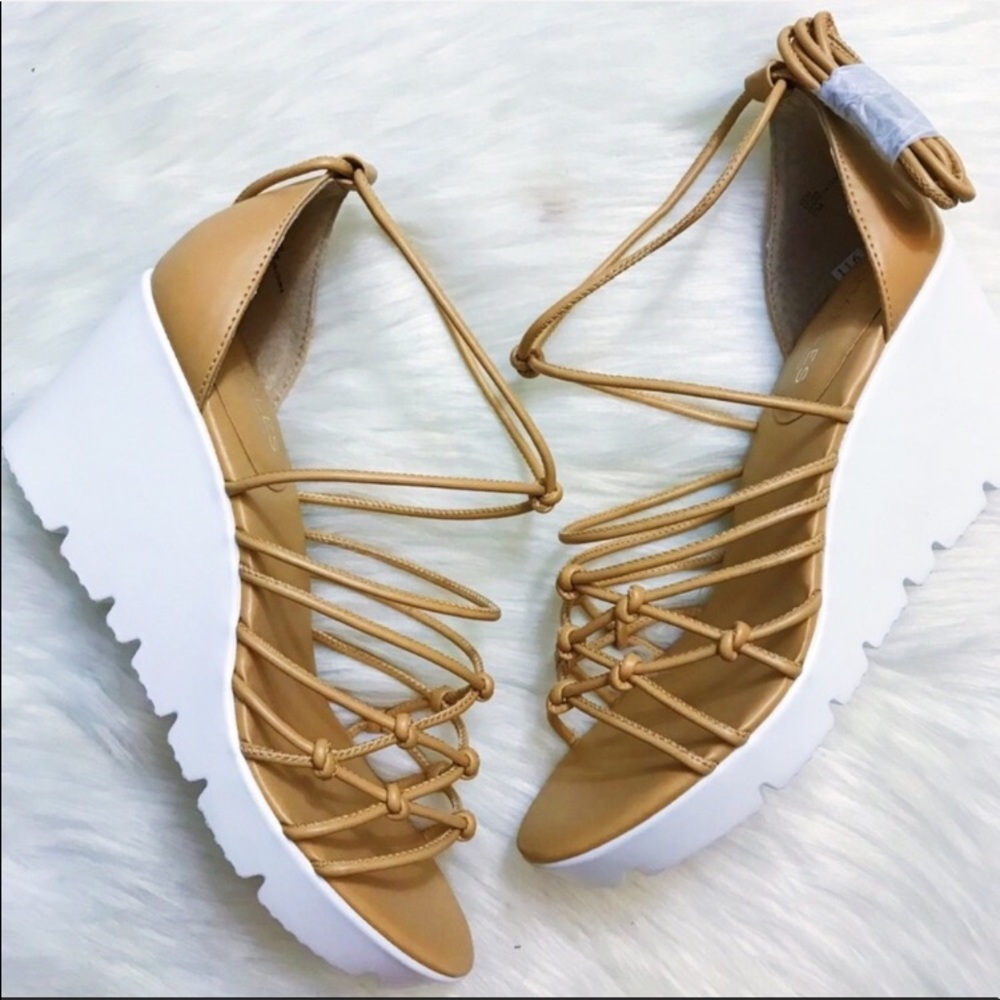 Charles David nude lace up wedges